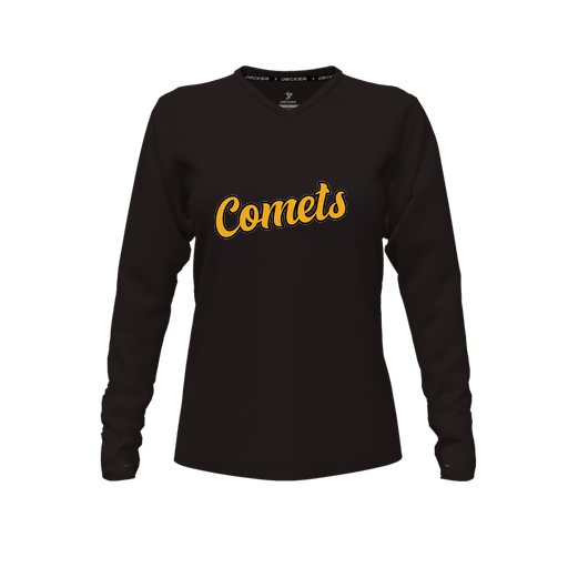 [CUS-DFW-TEES-CMF-VNK-LSL-BLK-FYXS-LOGO1] Decker Comfort T-Shirt (Female Youth XS, Black, V Neck, Logo 1, Long Sleeve)