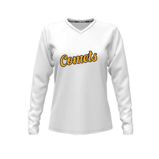[CUS-DFW-TEES-PER-VNK-LSL-WHT-FYXS-LOGO1] Performance T-Shirt (Female Youth XS, White, V Neck, Logo 1, Long Sleeve)